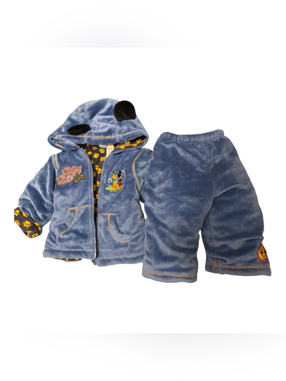 Disney MICKEY FLEECE SET Blue and Yellow Paw Print 6-12 months